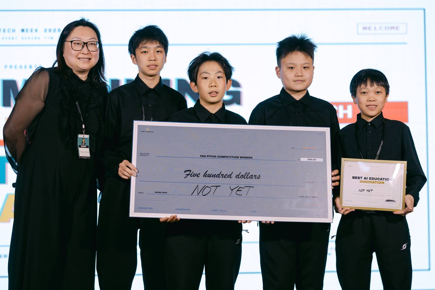 Not Yet team receiving Best AI Education Innovation